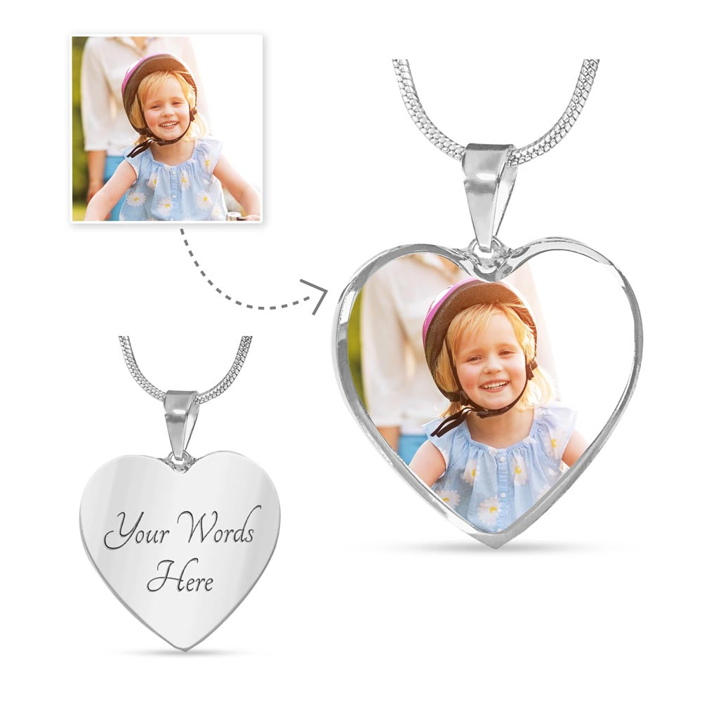 Peronalised Photo Gift Message Heart Pendant with Engraved back