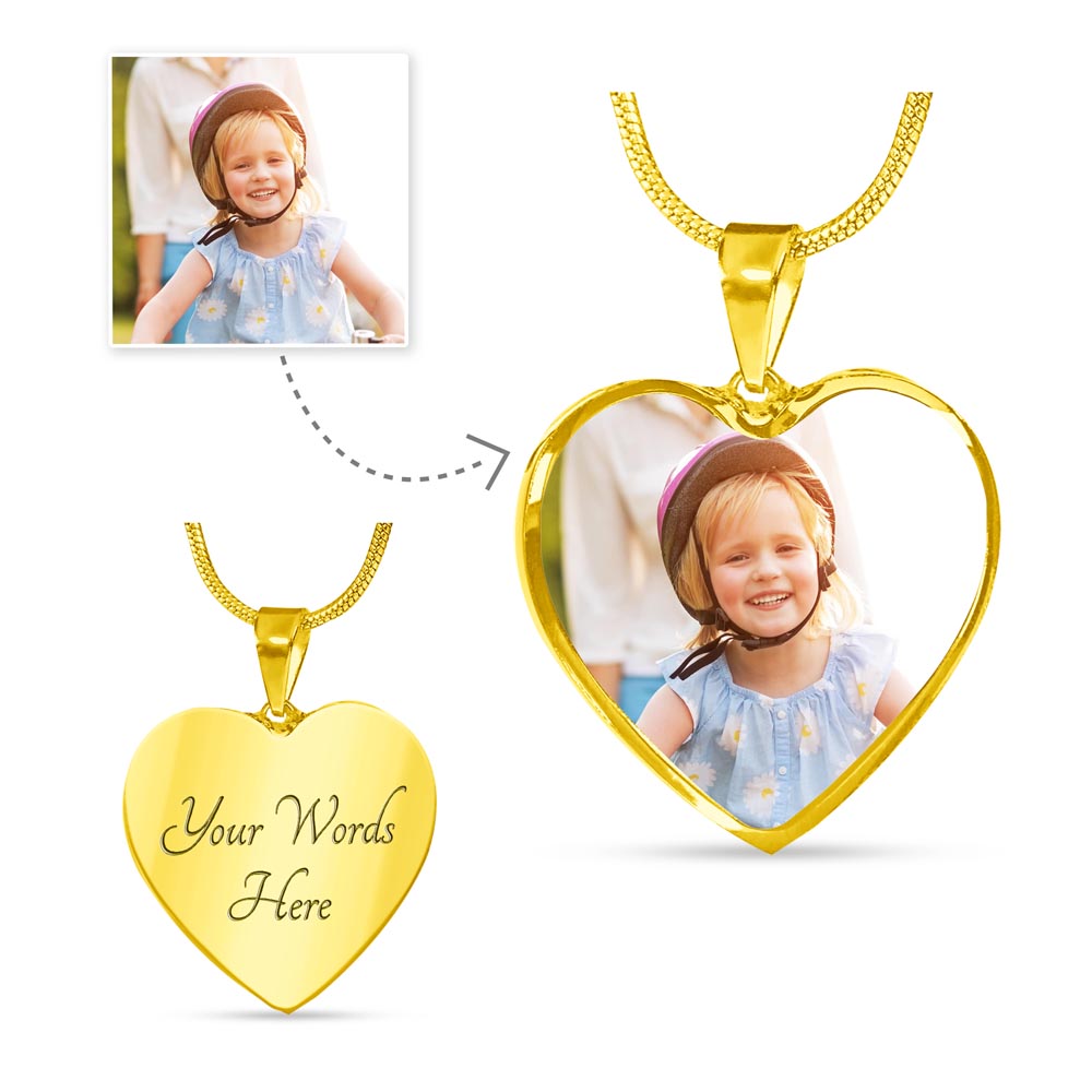 Peronalised Photo Gift Message Heart Pendant with Engraved back