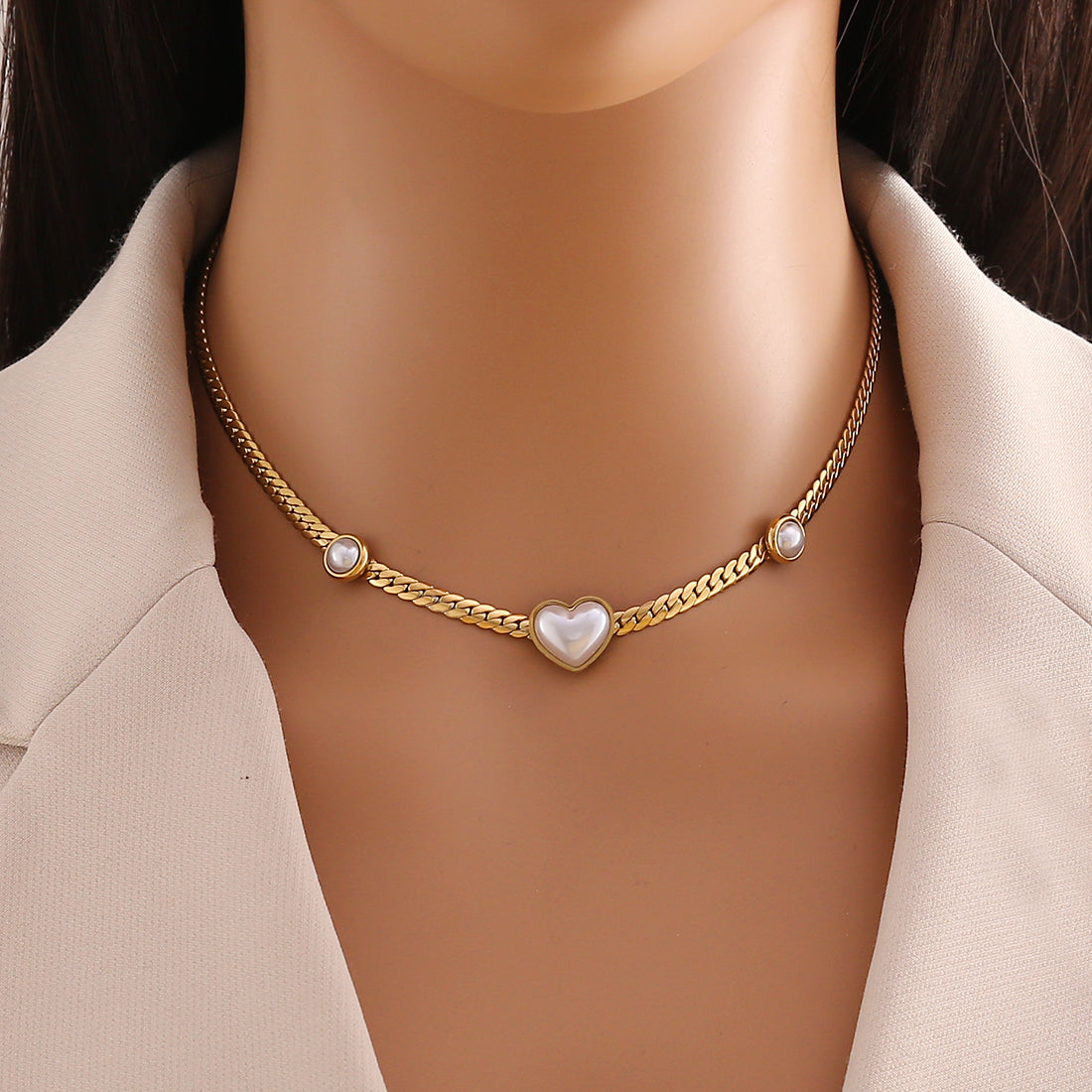 Pearlite Heart Necklace and earrings set