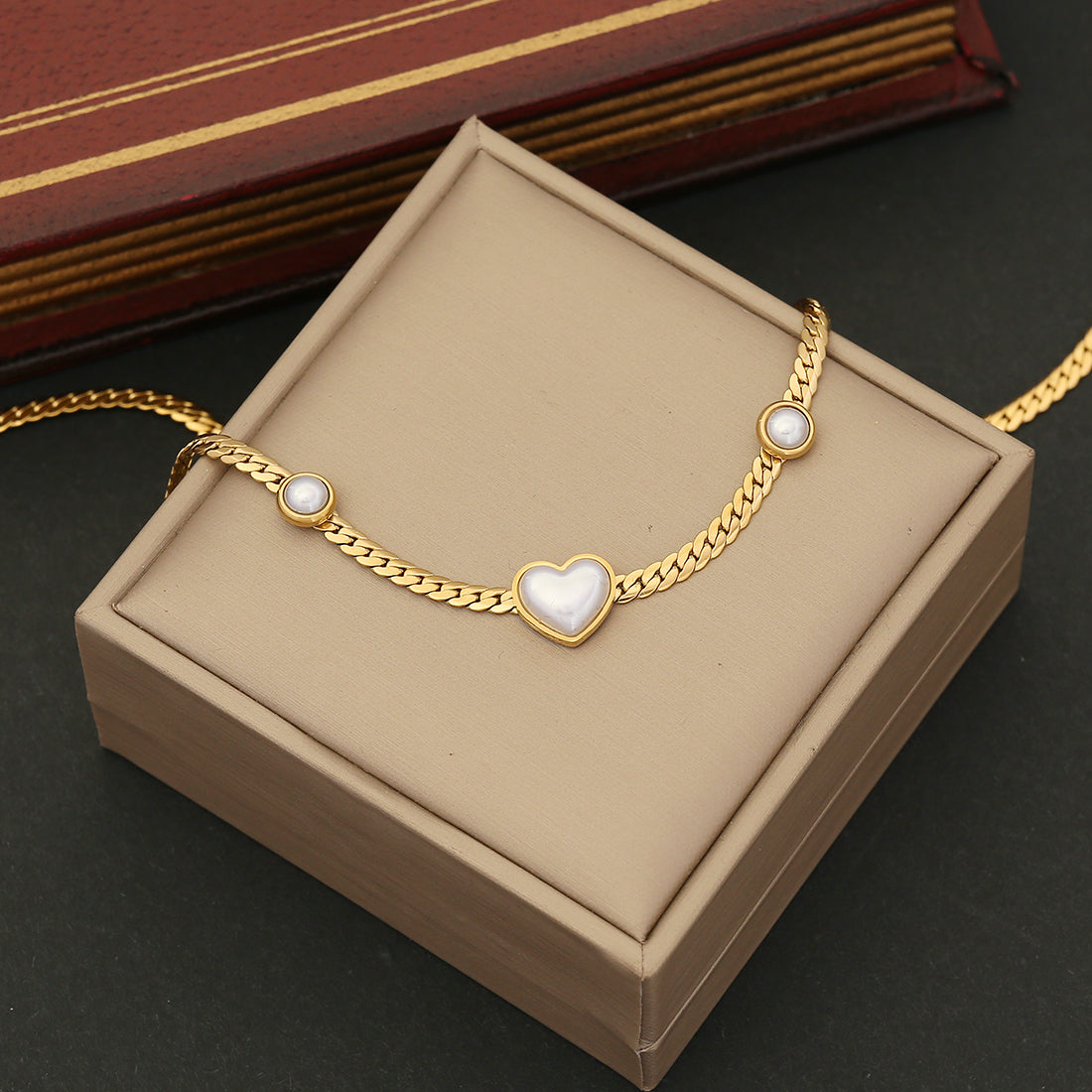 Pearlite Heart Necklace and earrings set