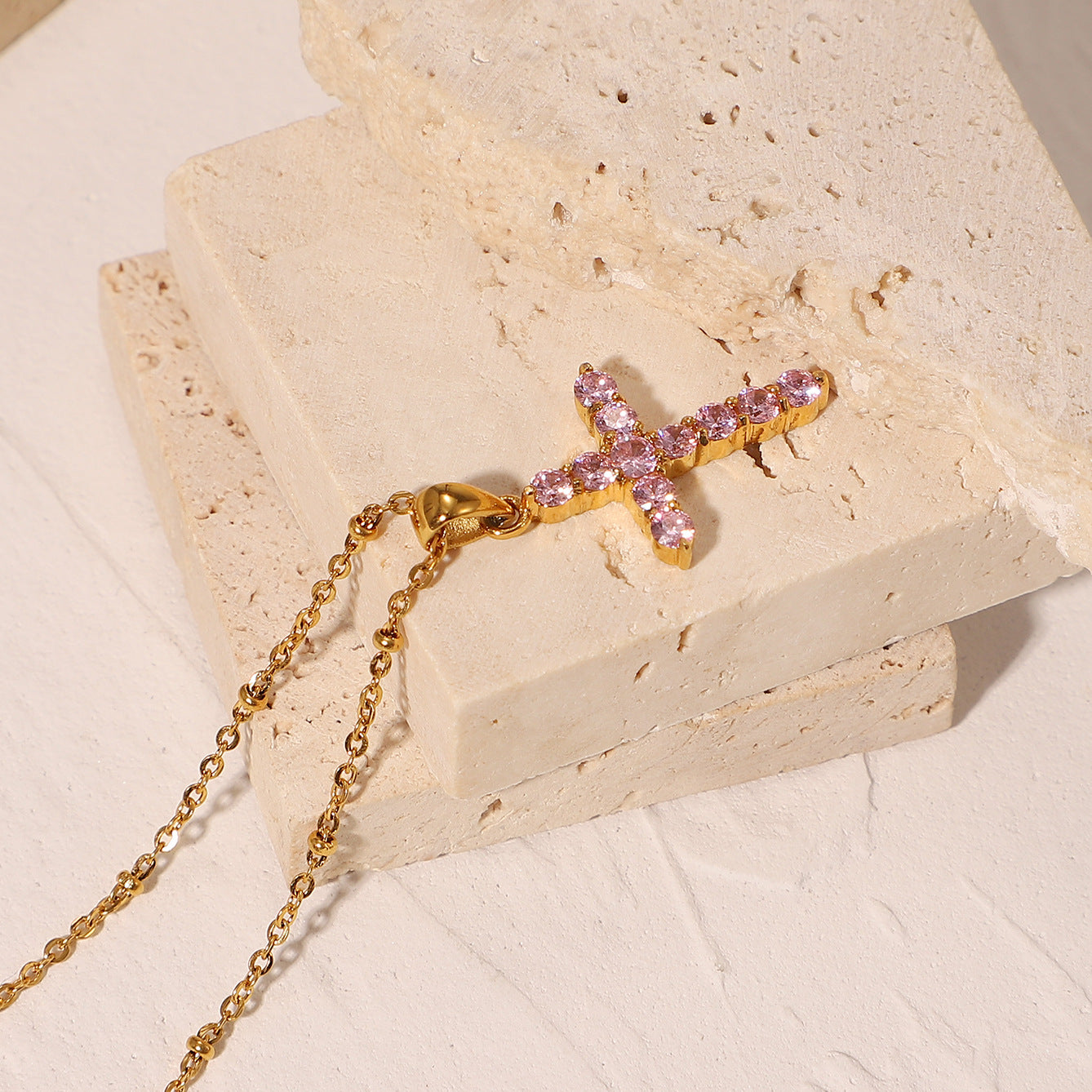 Precious Pink Cross Necklace
