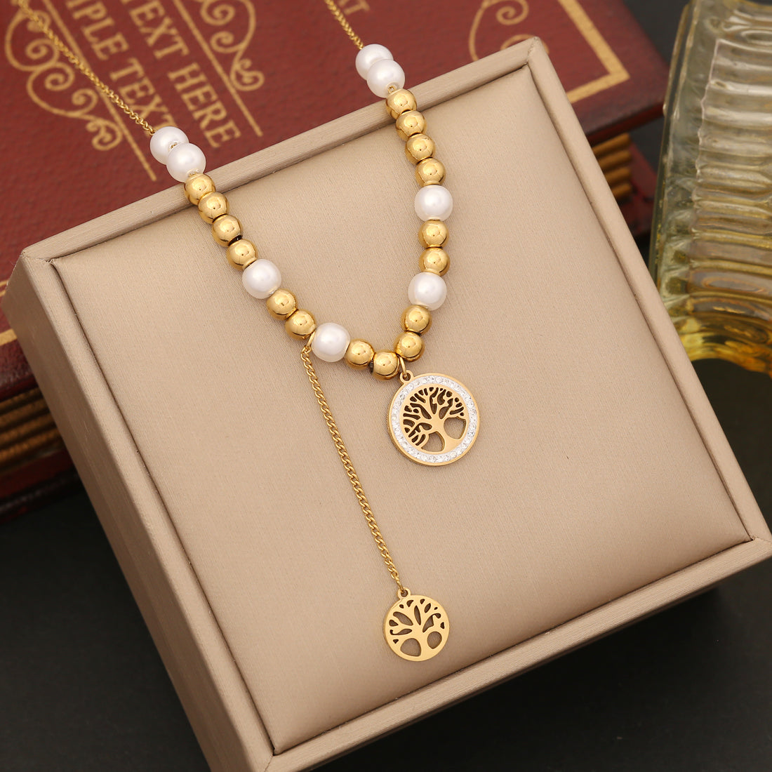 Gold Tree of Life Necklace and Earrings set