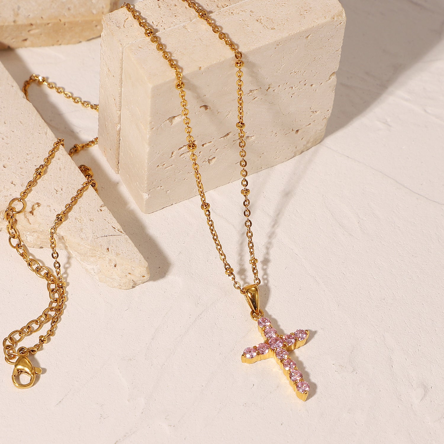 Precious Pink Cross Necklace