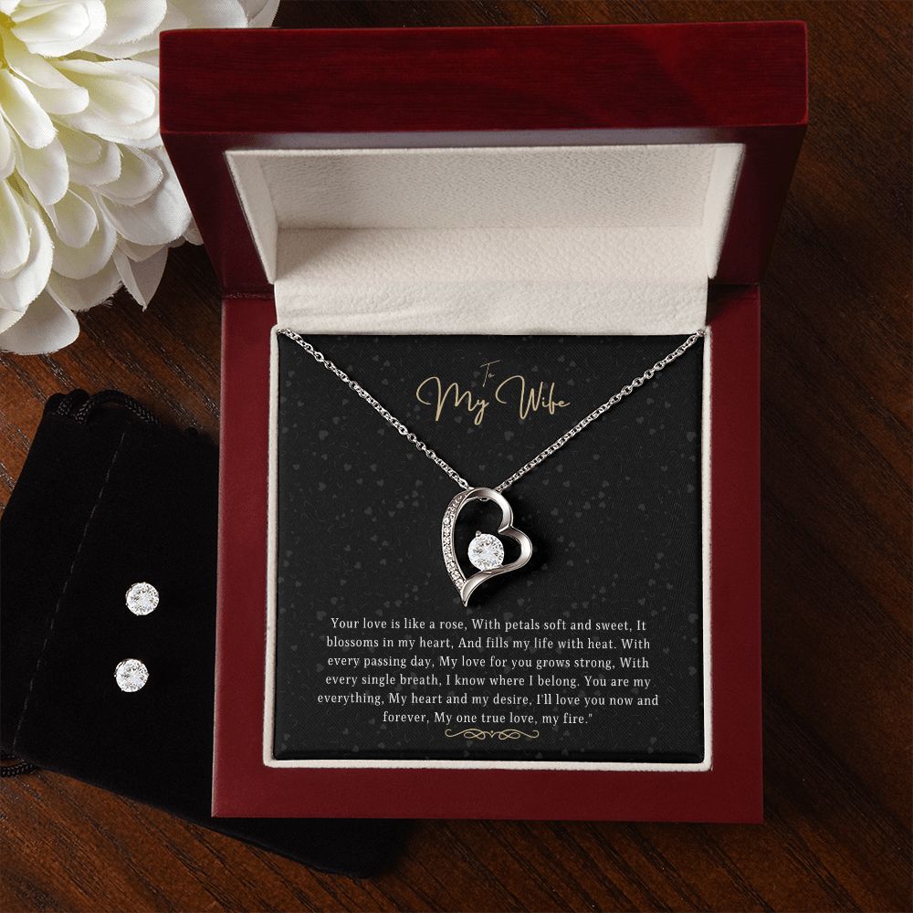 Romantic Gift Message Necklace and earring set for my wife