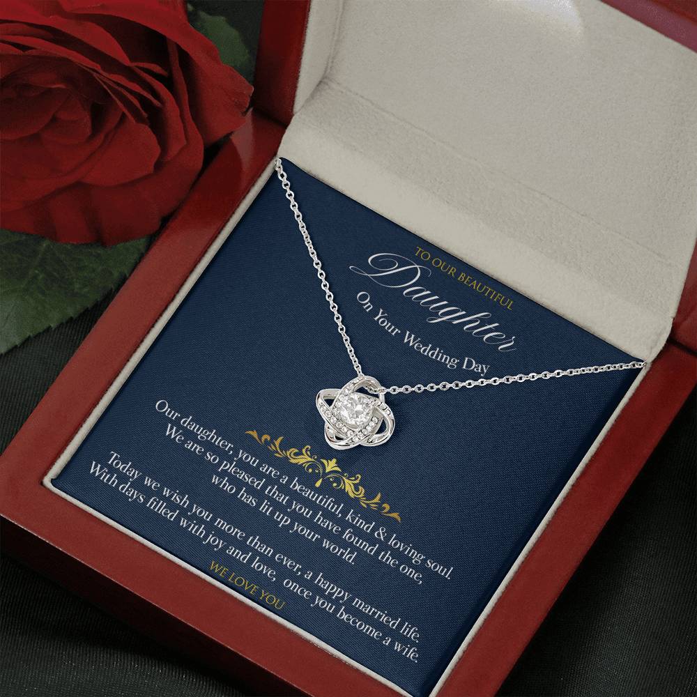 Love knot Gift Message pendant to Daughter on her Wedding day
