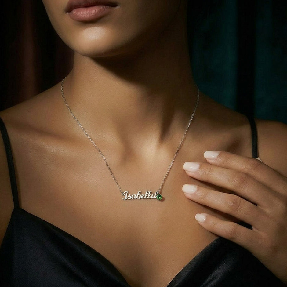 Custom Name Necklace with Birthstone Charm – Personalised Gift for Her