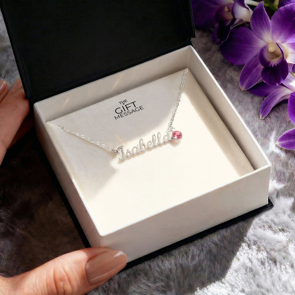 Custom Name Necklace with Birthstone Charm – Personalised Gift for Her