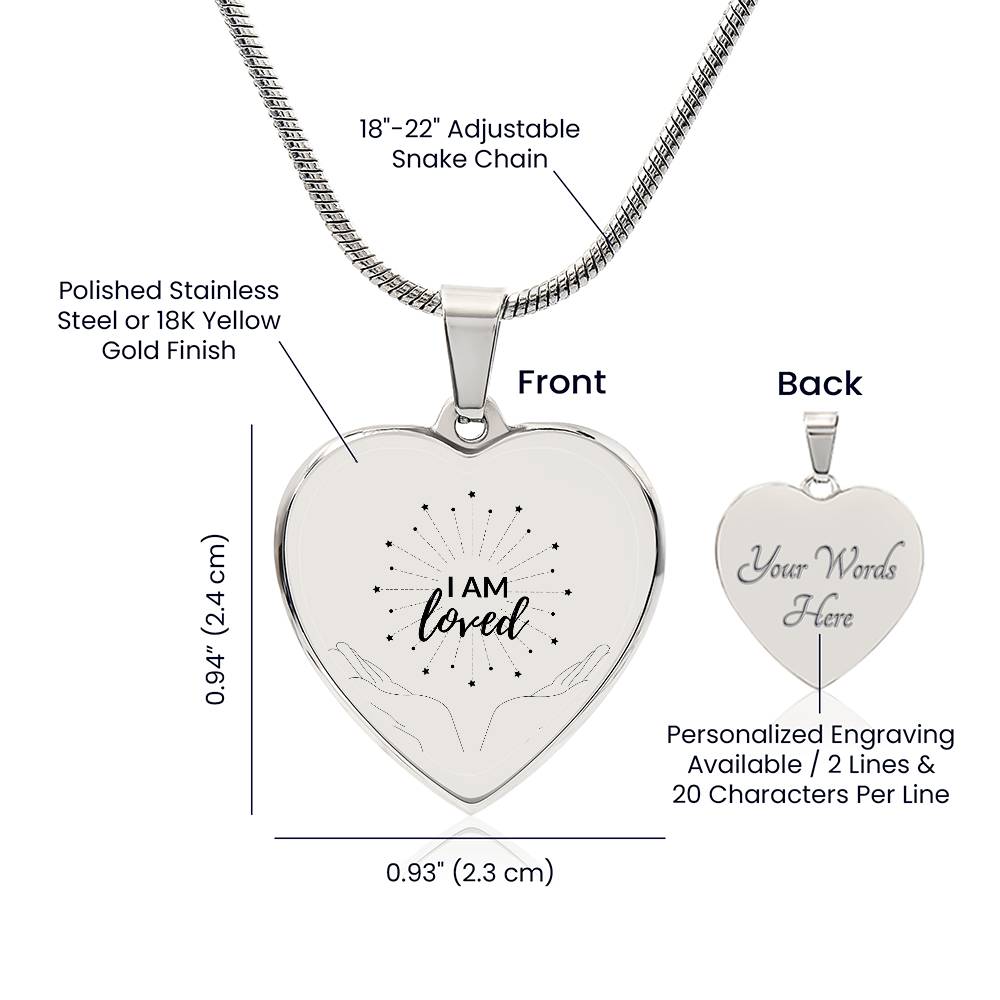 I am Loved Gold Affirmation Pendant, Snake Chain,
