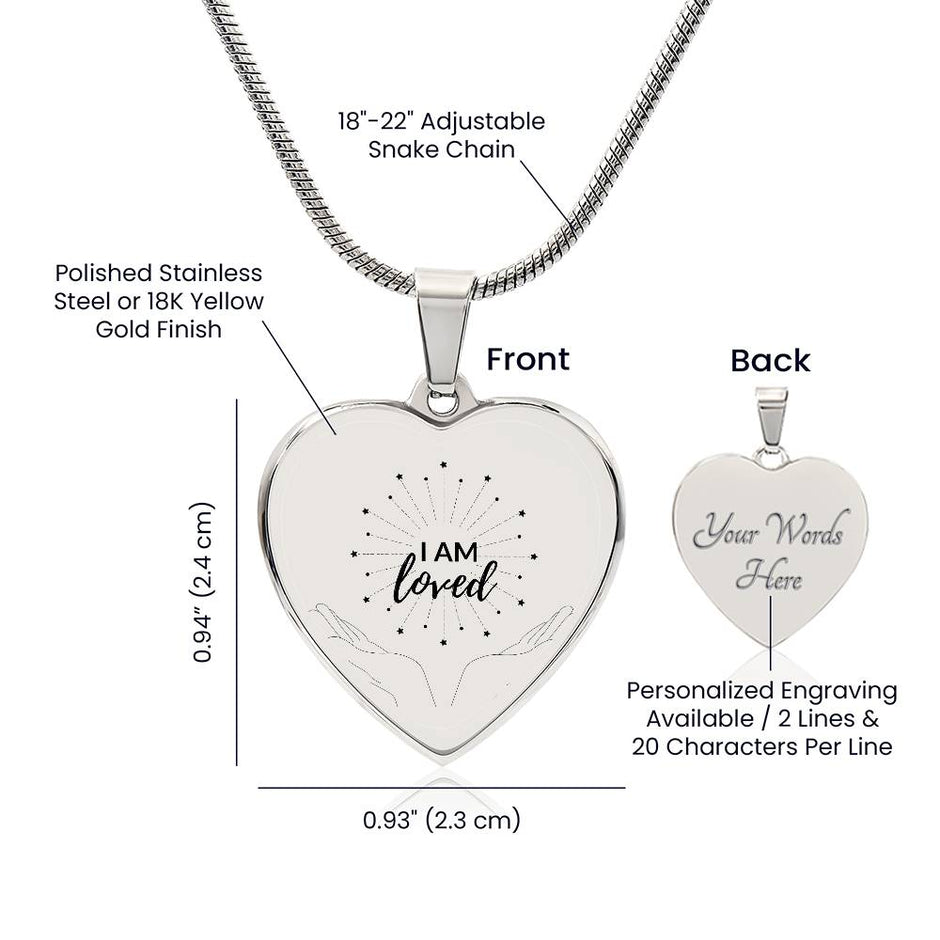I am Loved Gold Affirmation Pendant, Snake Chain,
