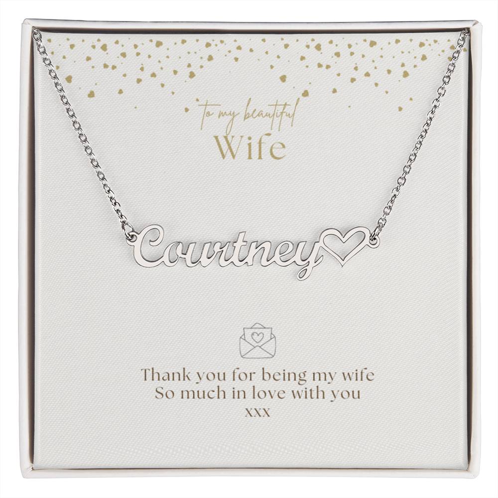 Valentine wife name heart necklace