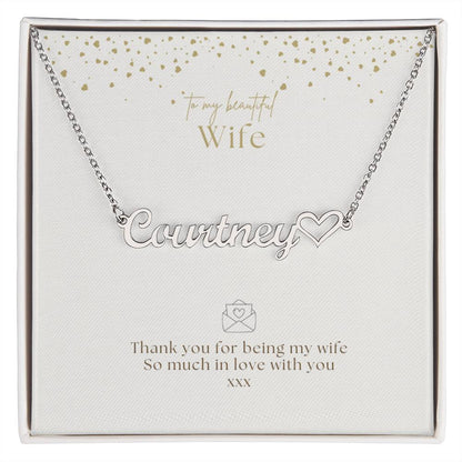 Valentine wife name heart necklace