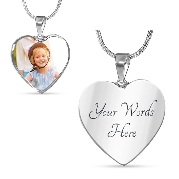 Peronalised  Photo Gift Message Heart Pendant with Engraved back