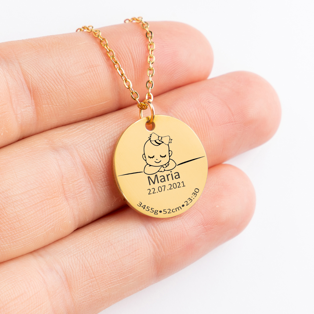 Baby Mama New Baby Birth Details Necklace