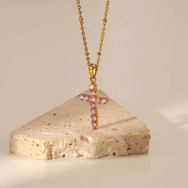 Precious Pink Cross Necklace