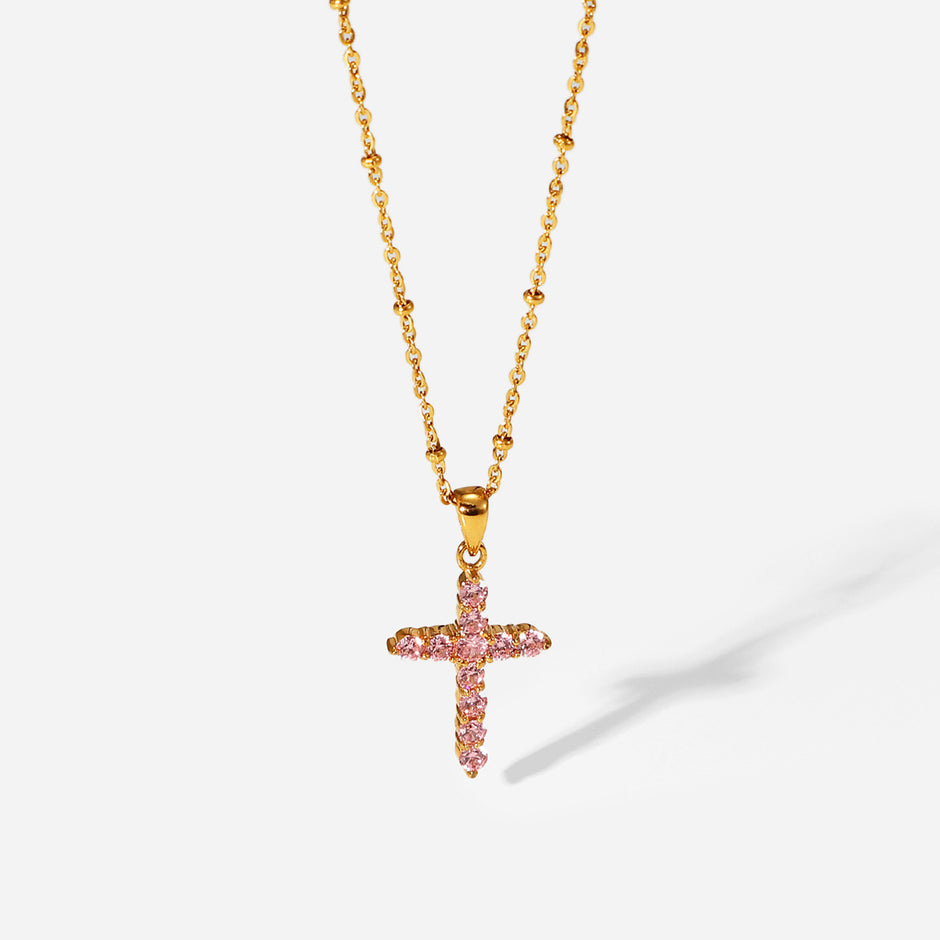 Precious Pink Cross Necklace