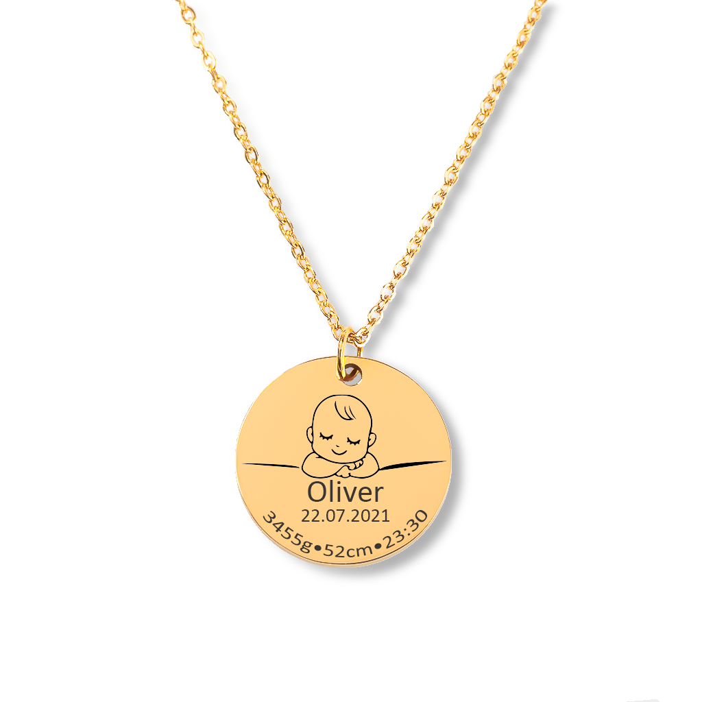 Baby Mama New Baby Birth Details Necklace