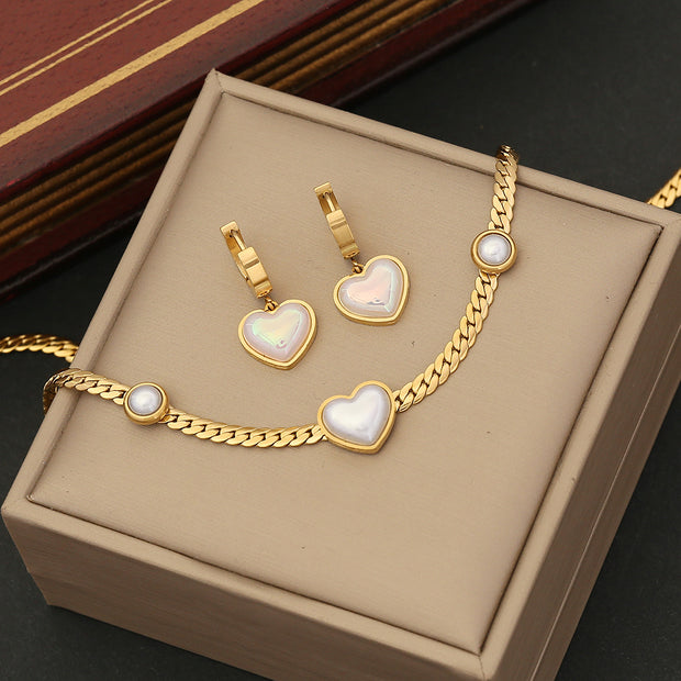 Pearlite Heart Necklace and earrings set