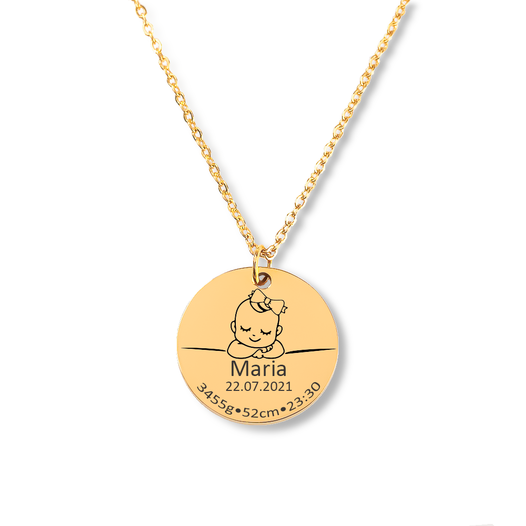 Baby Mama New Baby Birth Details Necklace