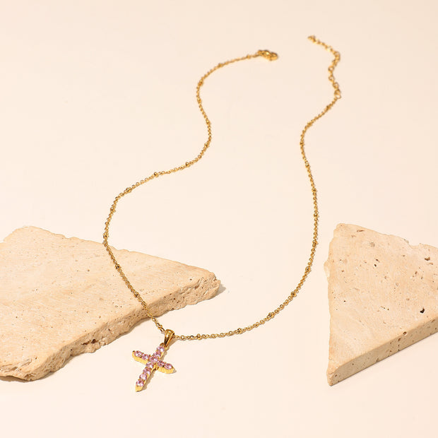 Precious Pink Cross Necklace