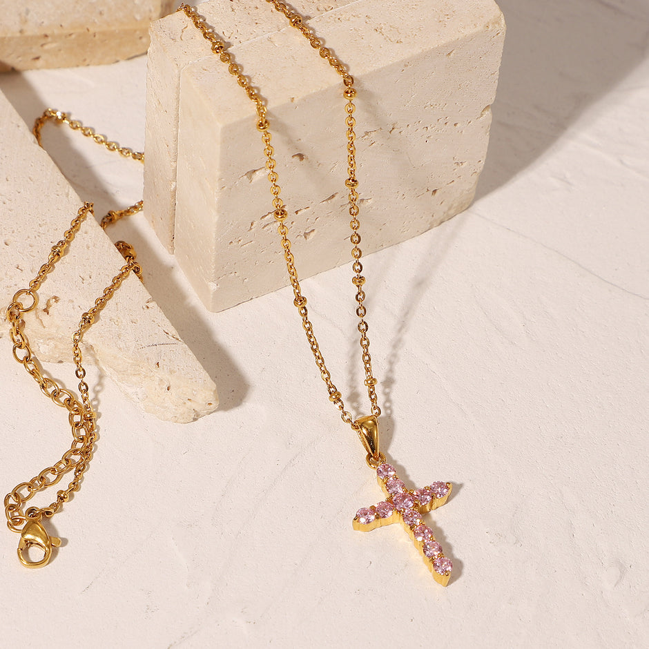 Precious Pink Cross Necklace