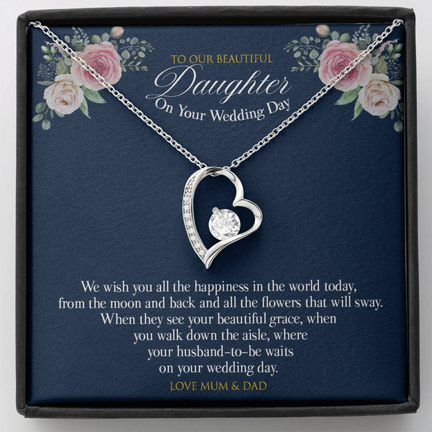 Gift message necklace to daughter from Mum and dad