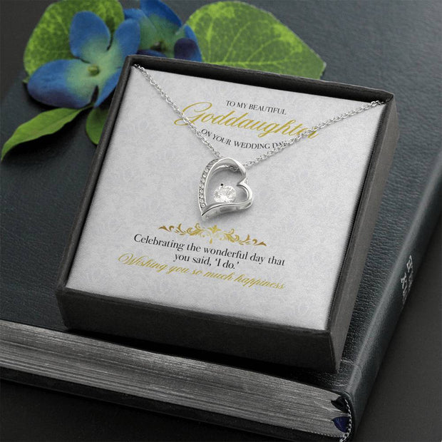 White wedding Gift Message necklace for Goddaughter