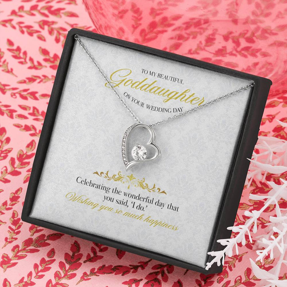White wedding Gift Message necklace for Goddaughter