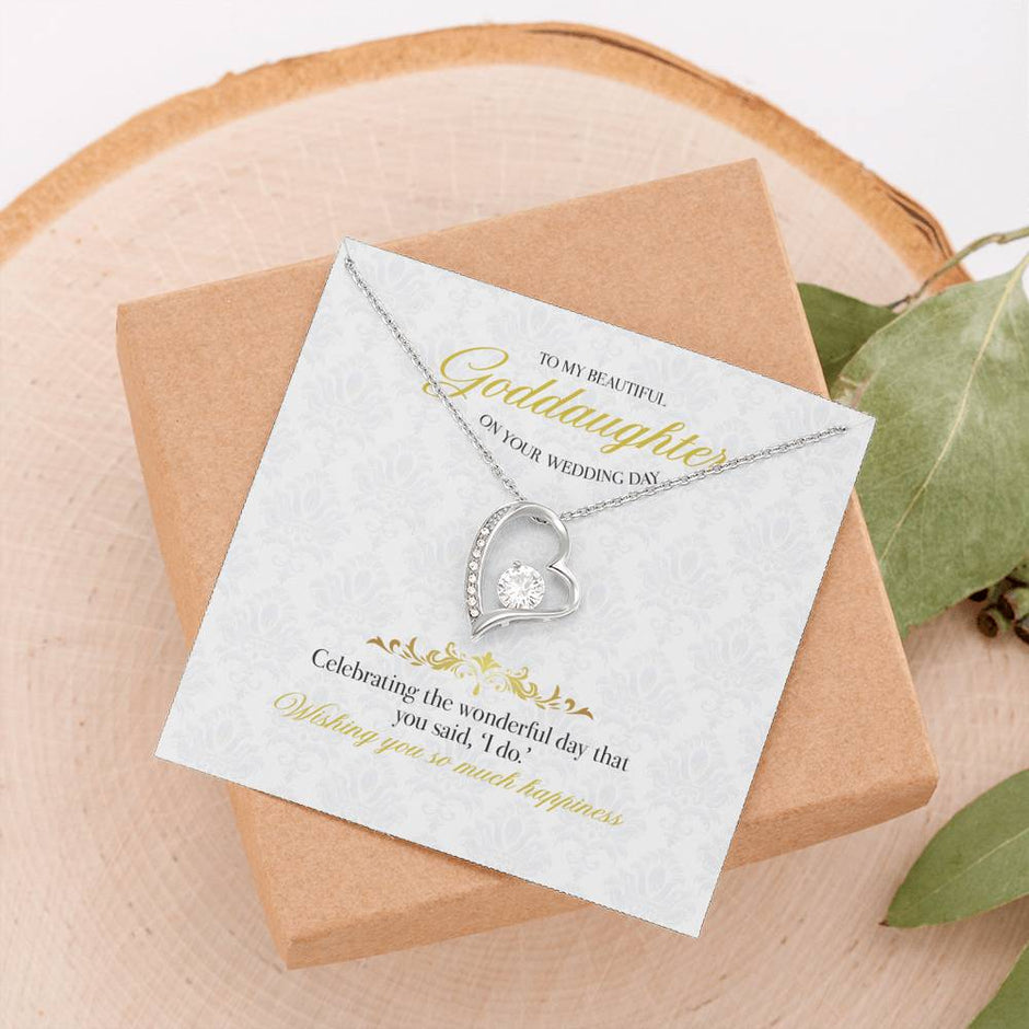 White wedding Gift Message necklace for Goddaughter