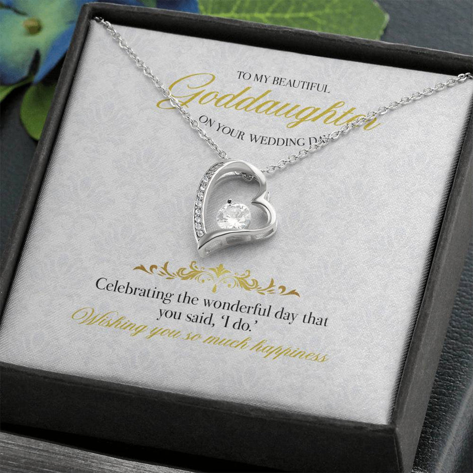 White wedding Gift Message necklace for Goddaughter