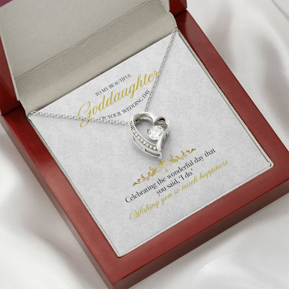 White wedding Gift Message necklace for Goddaughter