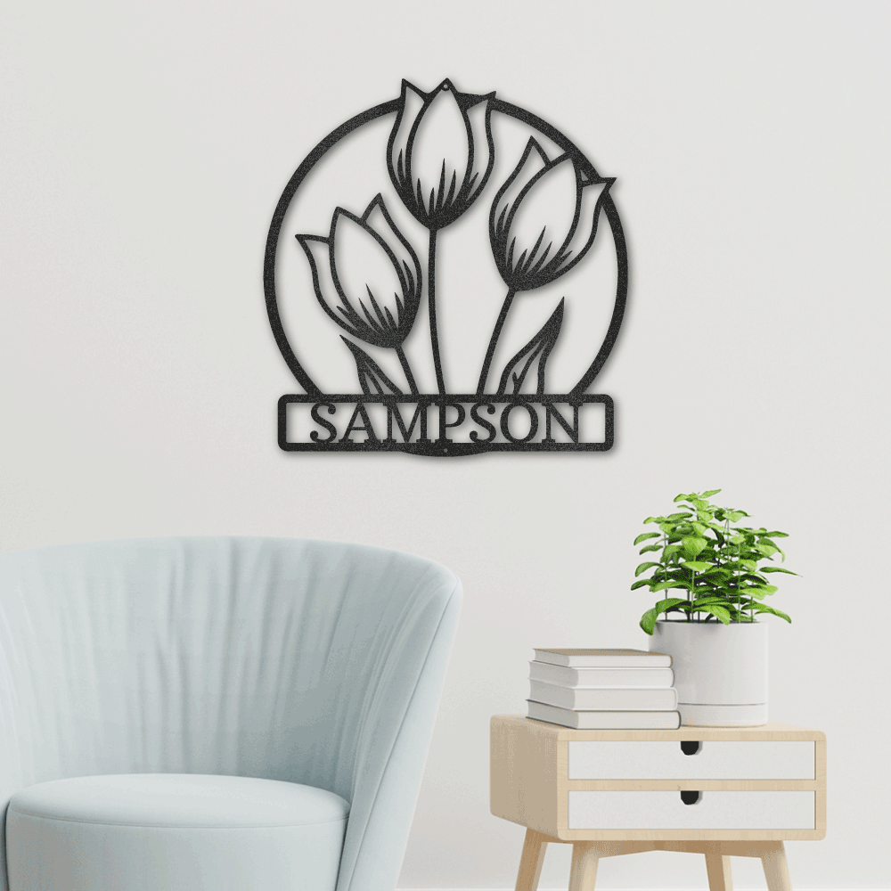 Tulip monogram Family Wall Plaque