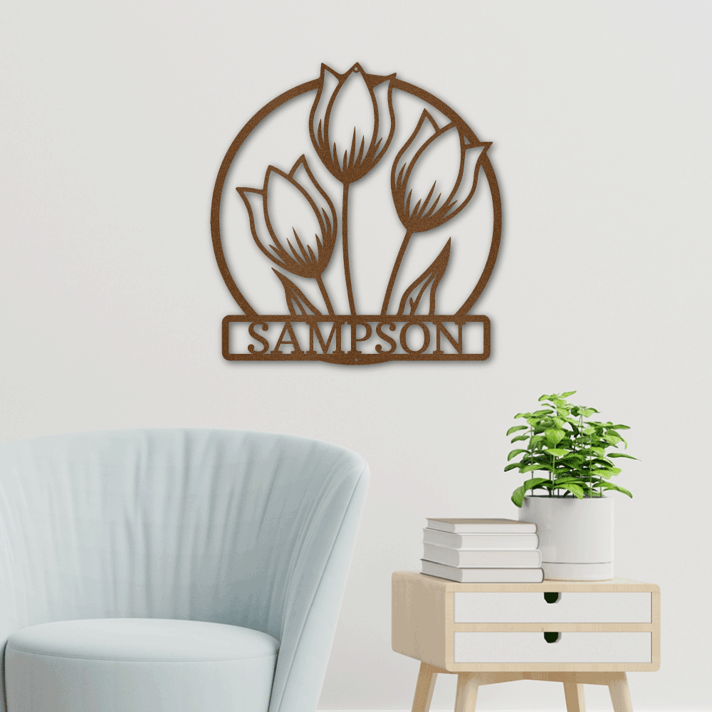 Tulip monogram Family Wall Plaque