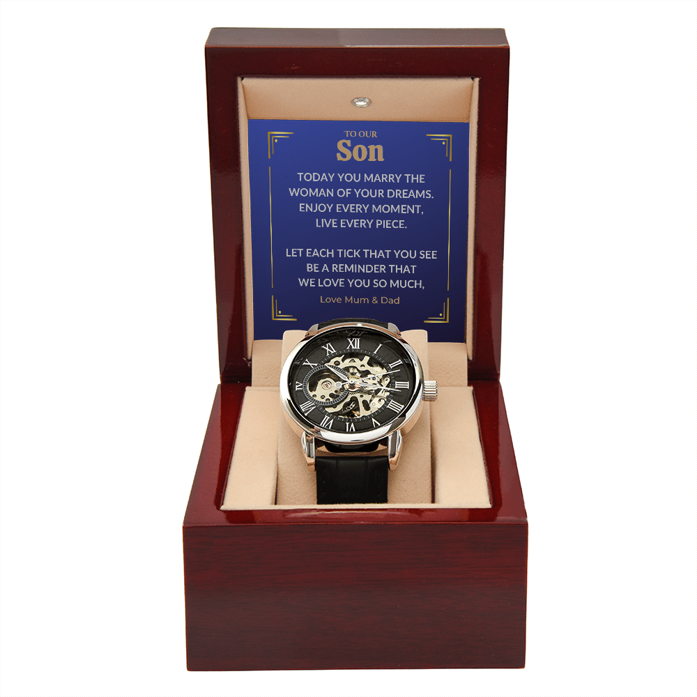 Groom watch from parents