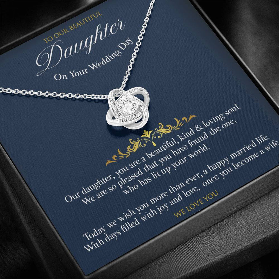 Love knot Gift Message pendant to Daughter on her Wedding day