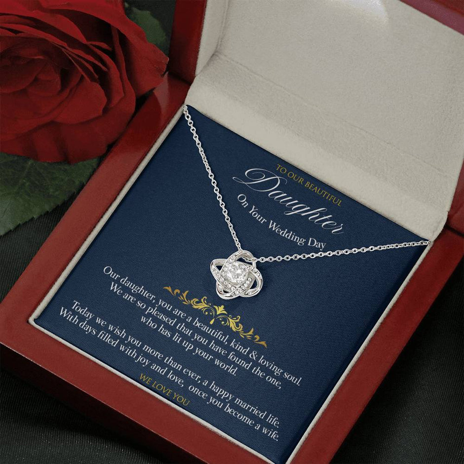 Love knot Gift Message pendant to Daughter on her Wedding day