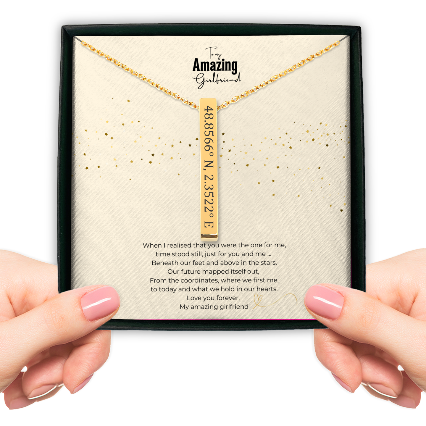 Amazing girlfriend star coordinates bar necklace